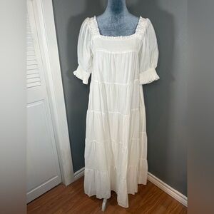 English Factory White Smocked Maxi Dress Size Small